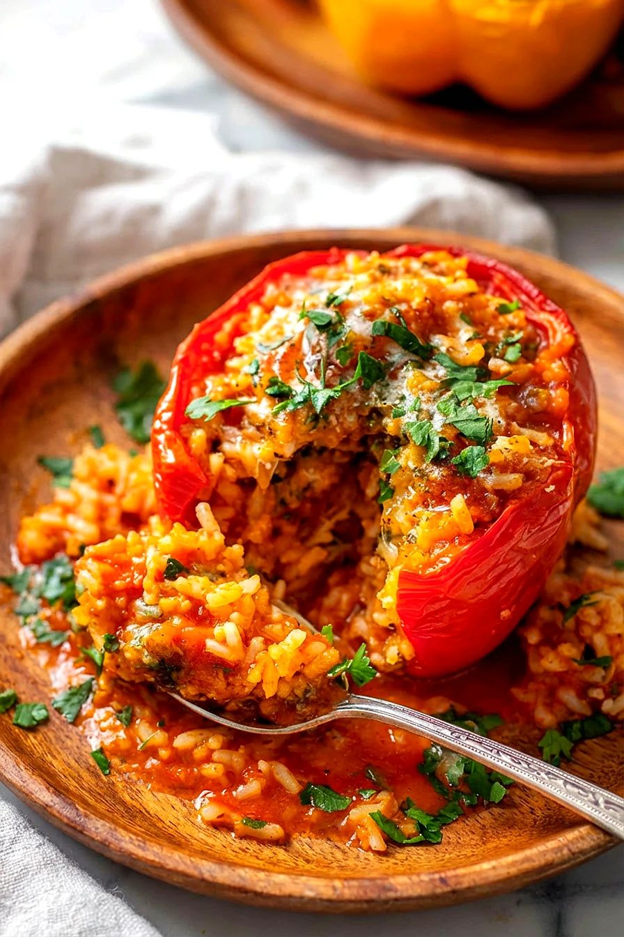 Fylte paprika og squash i tomatsaus